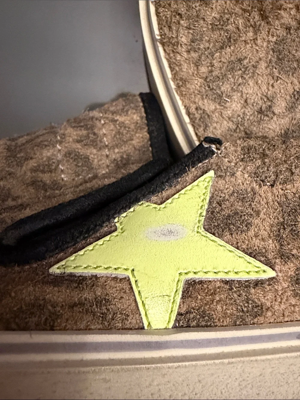 Golden Goose Hanami Leopard-Print Slip-On Flats with Neon Yellow Star